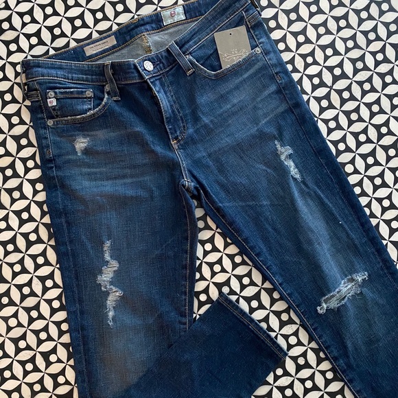 Ag Adriano Goldschmied Denim - AG Jeans Stevie Ankle Slim Straight Leg, Dark Blue